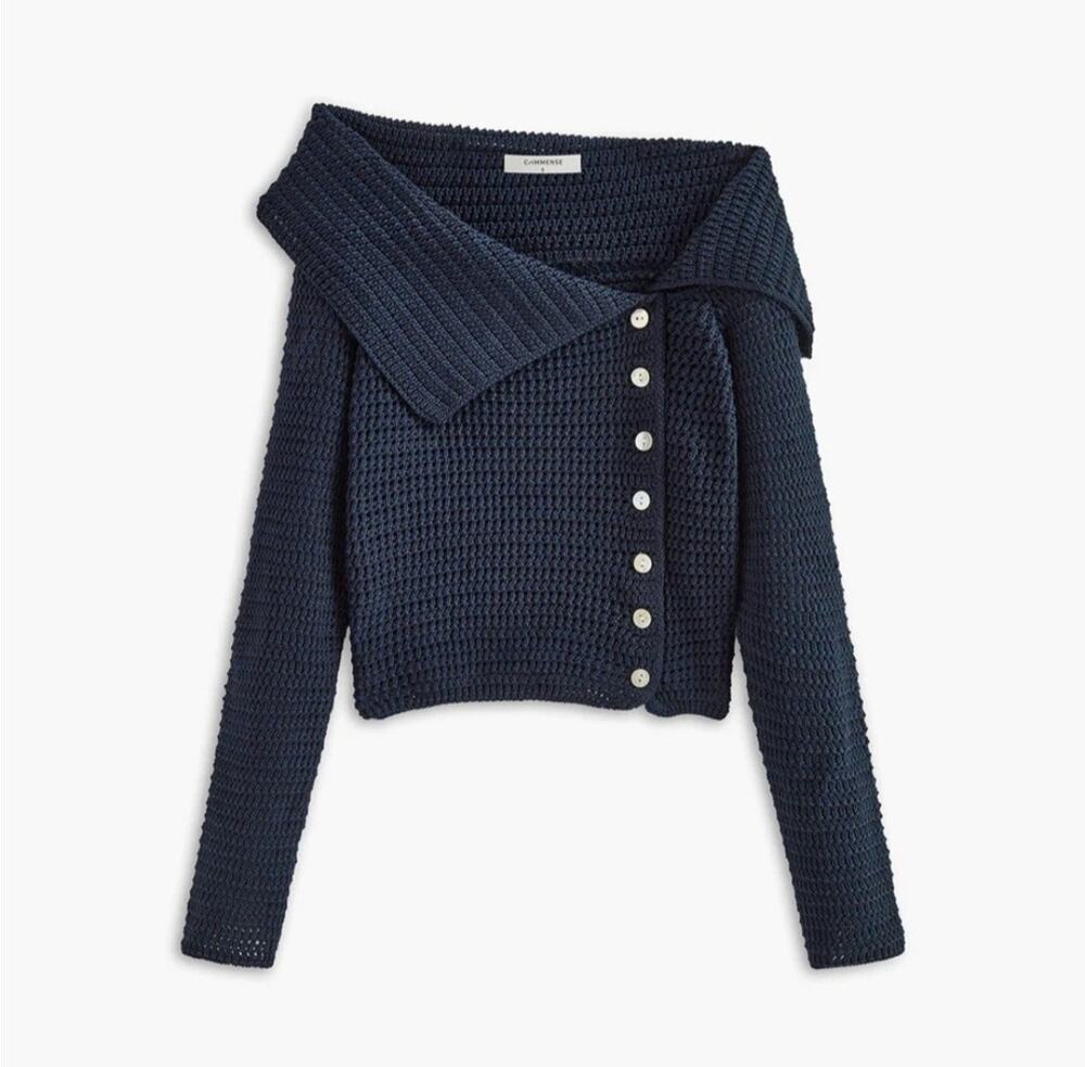 Commense Navy Lightweight Knit Button Down Collared Sweater NWT Size Medium